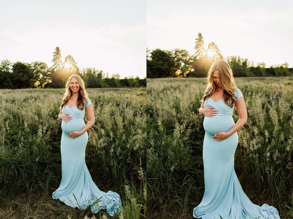 maternity gown sunset session in puyallup