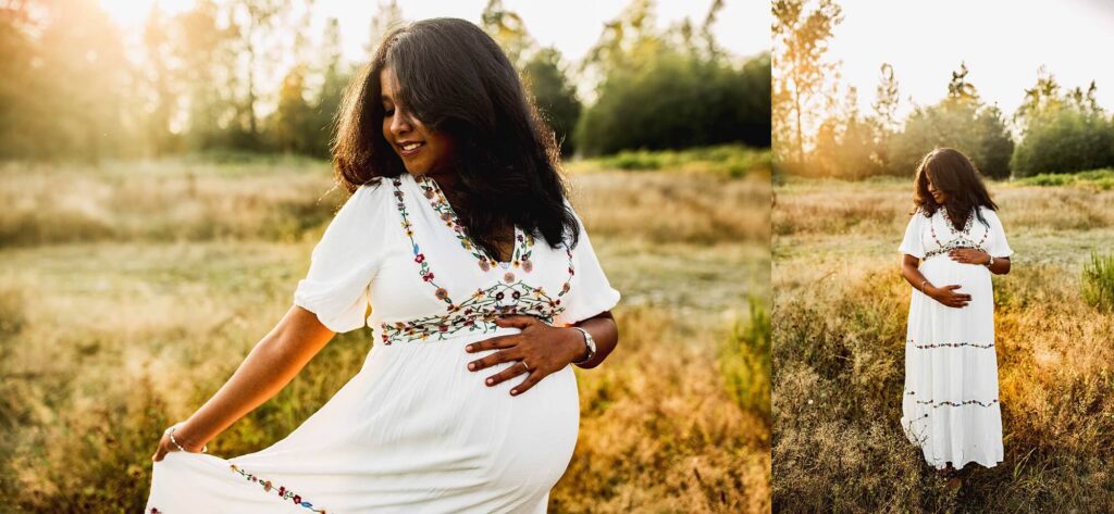 Indian couple maternity session at sunset in Puyallup WA