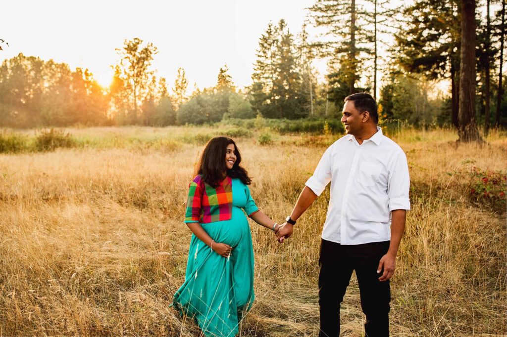 Indian couple maternity session at sunset in Puyallup WA