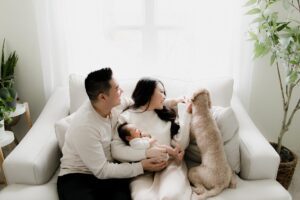 edmonds seattle lifestyle newborn family session with baby boy and dog