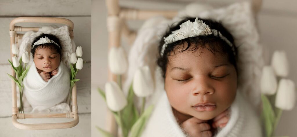 Seattle newborn photographer photos of baby girl in photography studio