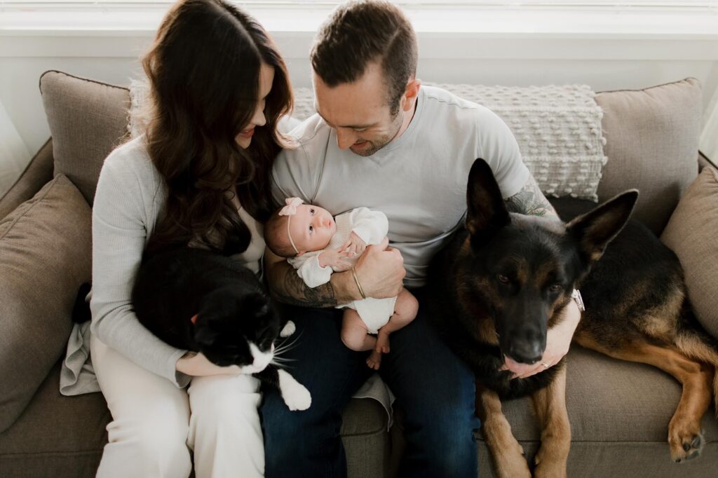 maple valley Washington lifestyle newborn family photography session with cat and dog