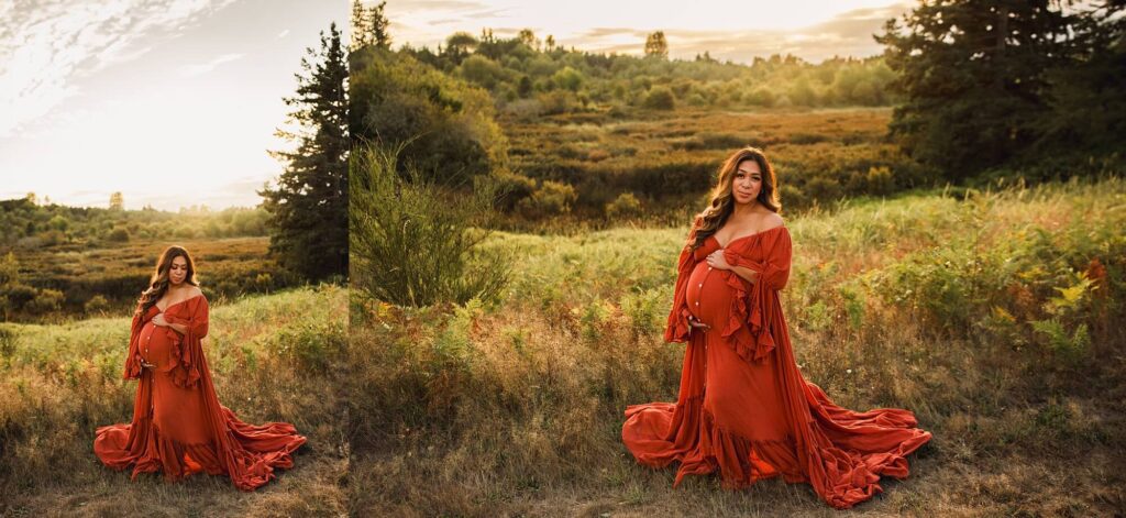 beautiful sunset maternity session at clark lake park in Kent wa