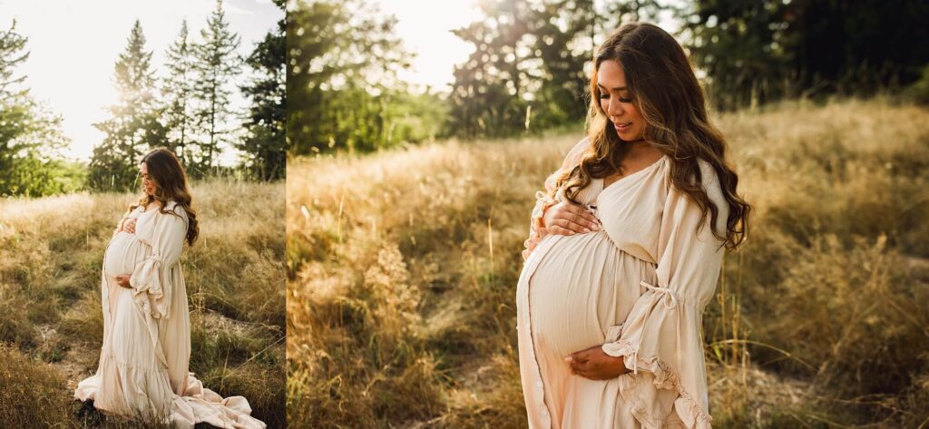 beautiful sunset maternity session at clark lake park in Kent wa