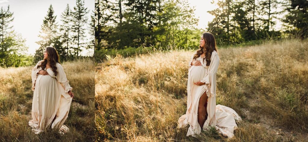 beautiful sunset maternity session at clark lake park in Kent wa