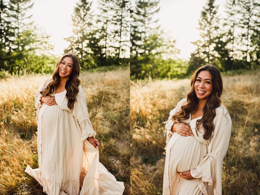 beautiful sunset maternity session at clark lake park in Kent wa