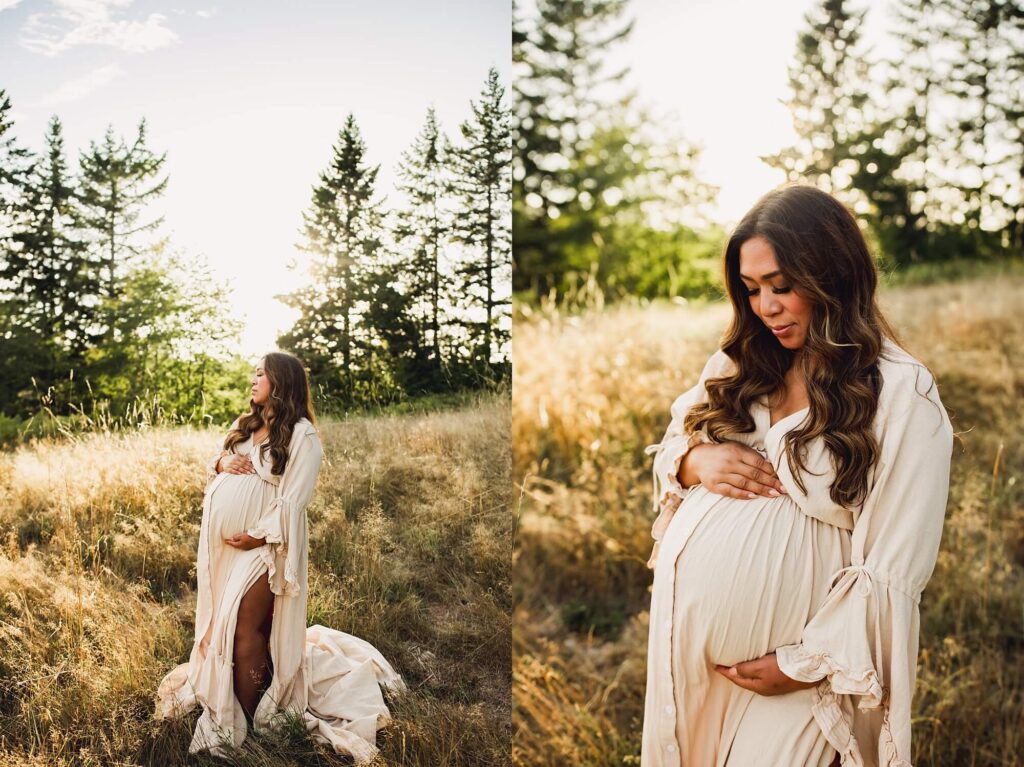 beautiful sunset maternity session at clark lake park in Kent wa