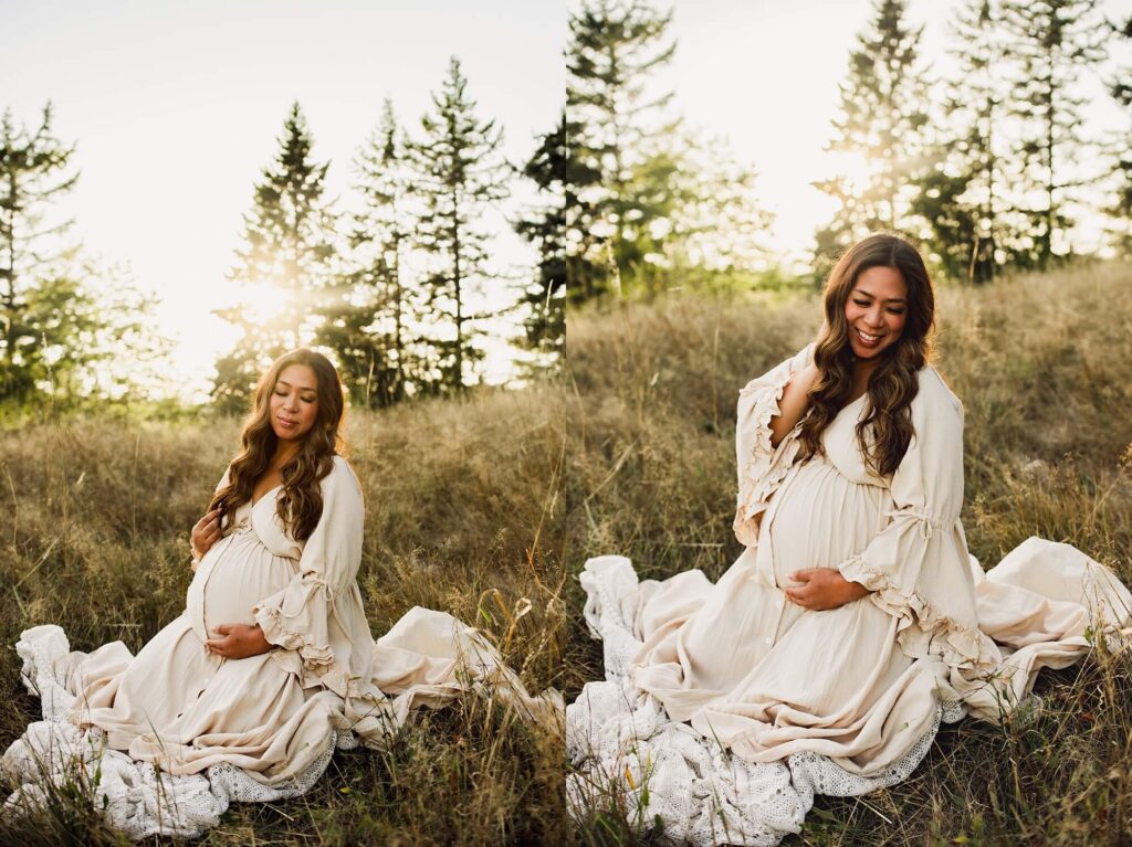 beautiful sunset maternity session at clark lake park in Kent wa