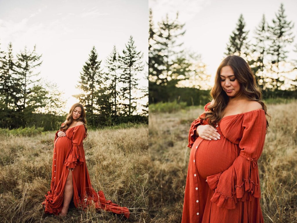 beautiful sunset maternity session at clark lake park in Kent wa