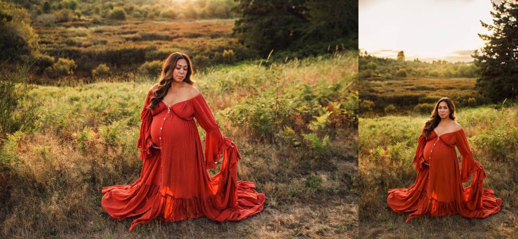 beautiful sunset maternity session at clark lake park in Kent wa