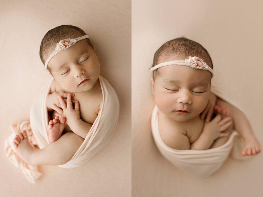 studio newborn photography in Puyallup with soft wraps and timeless style