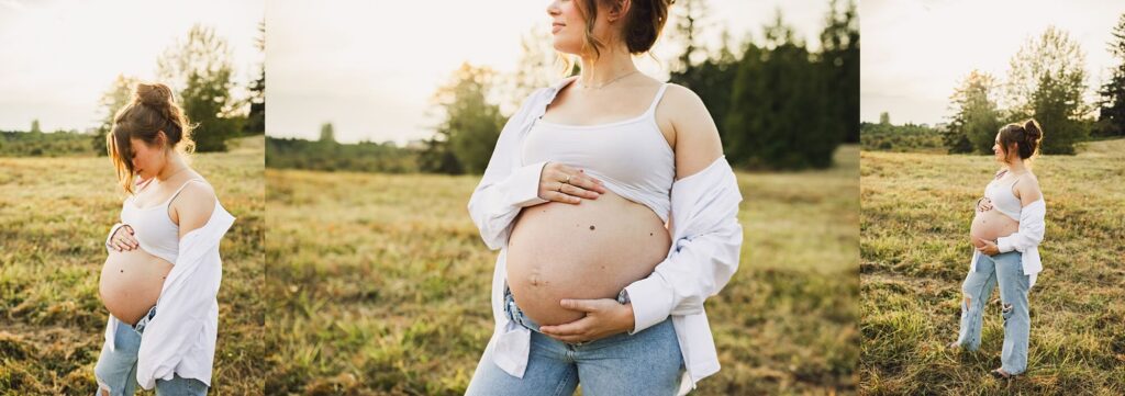 Outdoor maternity photos in Seattle area at sunset