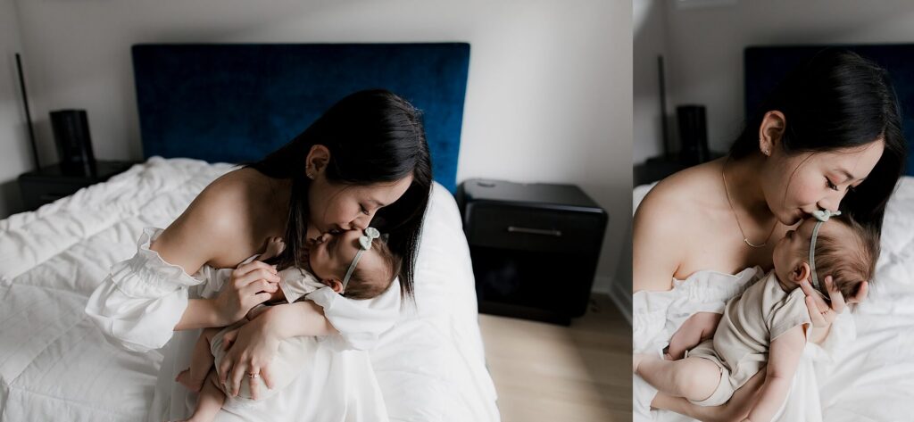 baby girl newborn and mom in seattle family session